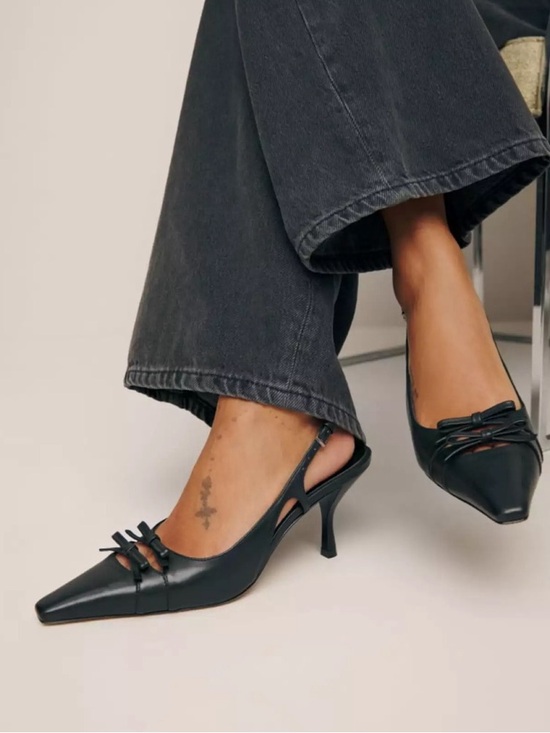 Reformation Shoes - NEW Reformation Noreen Black Bowed Slingback Kitten Heel - Size 8
